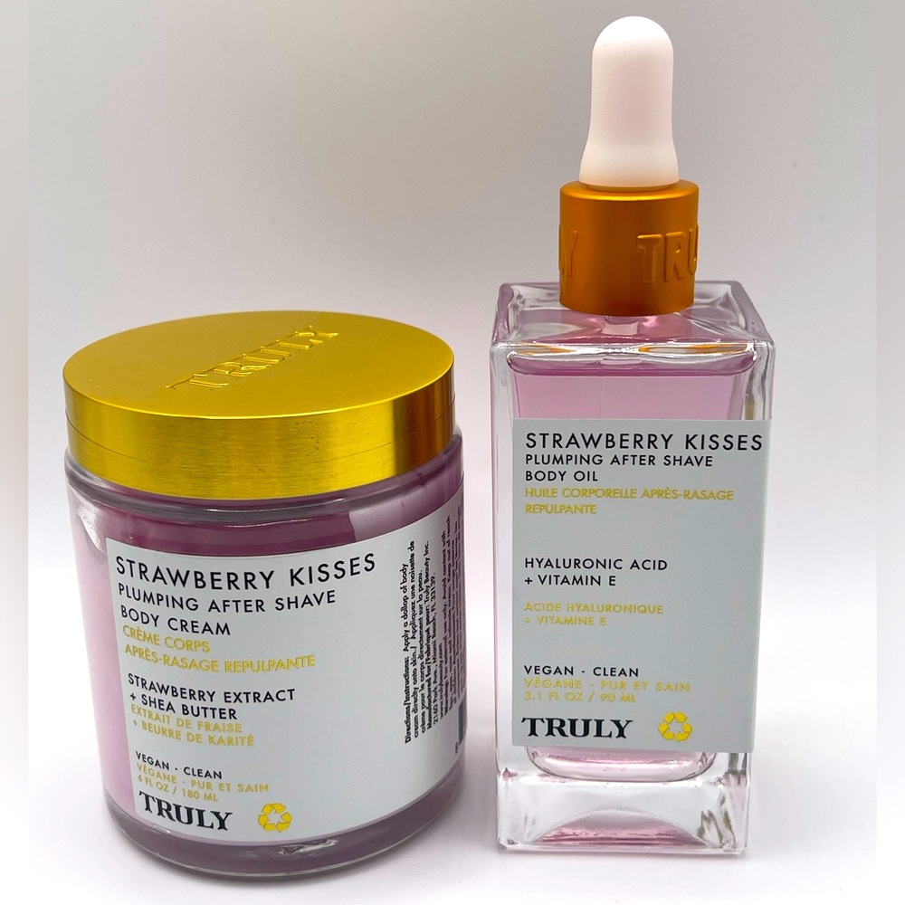 TRULY Strawberry Kisses Set of Plumping After Shave Body Cream and Body Oil